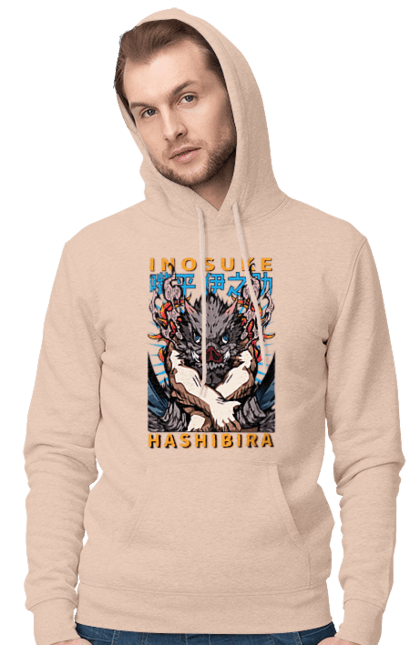 Men's hoodie with prints Demon Slayer Inosuke. Anime, demon slayer, inosuke, inosuke hashibira, kimetsu no yaiba, manga. 2070702