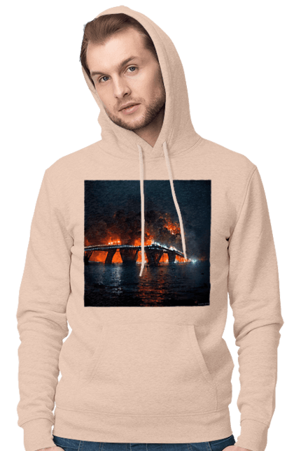 Чоловіче худі з принтом "Кримський мост горить". Армія росії, армія україни, годить, зсу, крим, мост, удар, удар зсу. 2070702