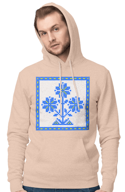 Чоловіче худі з принтом "Жовто блакитна вишивка квіти". Вишивка, вишивка хрестиком, квіти, символ україни, традиції україни, україна. 2070702