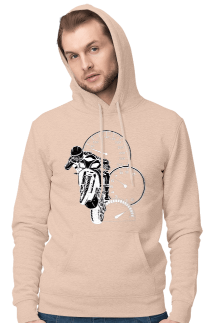 Men`s hoodie with prints Motorcycle And Speed White. Moto, motorcycle, speed. 2070702