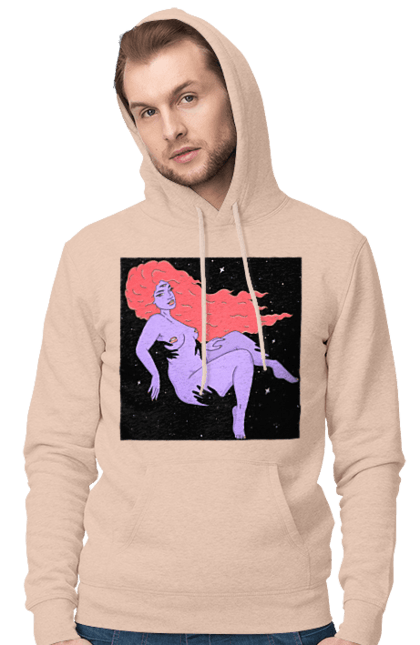 Чоловіче худі з принтом "Фіолетова Дівчина В Чорній Дирі". Дівчина, лапають. 2070702