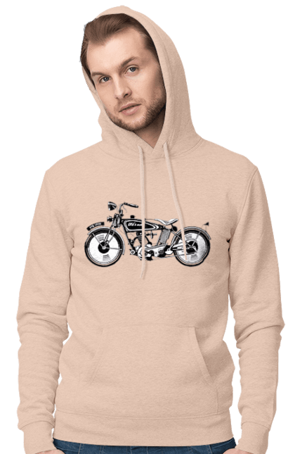 Чоловіче худі з принтом "Мотоцикл Ретро". Мото, мотоцикл, ретро. 2070702