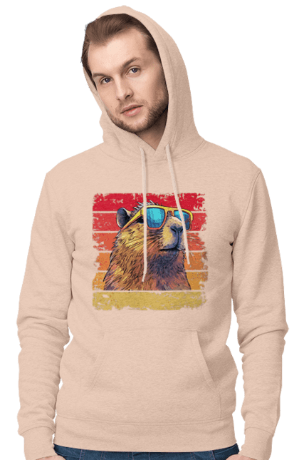 Men's hoodie with prints Capybara. Animal, capybara, glasses, rodent. 2070702