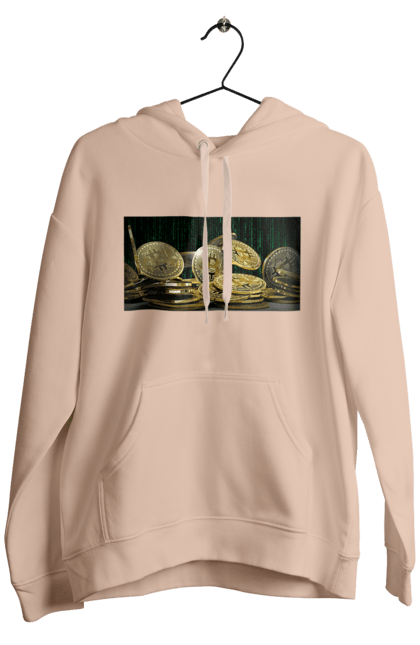 Чоловіче худі з принтом "Біткойн". Багатство, біткойн, валюта, гроші, криптовалюта, курс, майнінг, матриця, монета, розкіш, цифровий світ. 2070702