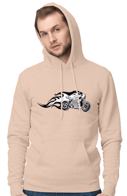 Чоловіче худі з принтом "Мотоцикл Вогонь". Мото, мотоцикл, огонь. 2070702