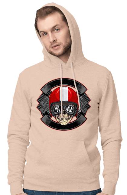 Men`s hoodie with prints skull motorcyclist. Helmet, motorcyclist \, skull. 2070702