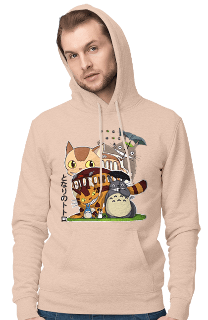 Men's hoodie with prints Totoro. Adventures, anime, comedy drama, fantasy, film, my neighbor totoro, tv series. 2070702