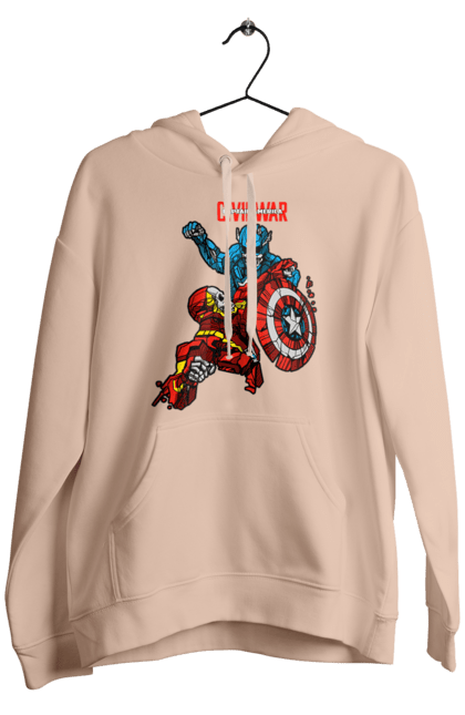 Men's hoodie with prints Iron Man vs Captain America. Avengers, captain america, civil war, comic, comics, film, iron man, marvel, marvel comics, tony stark. 2070702