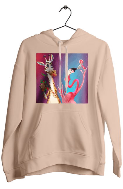 Чоловіче худі з принтом "Жираф І Фламінго На Вечірці". Жираф, їжа, коктейль, фламінго. 2070702