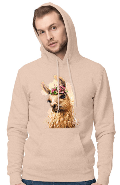 Men`s hoodie with prints Lama Portrait. Animal, lama, portrait. 2070702
