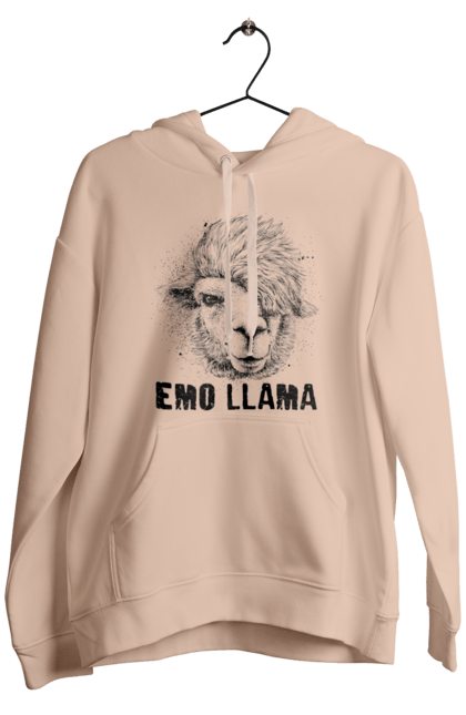 Men's hoodie with prints Emo Llama. Alpaca, animals, distressed, emo, funny, llama, vintage. 2070702