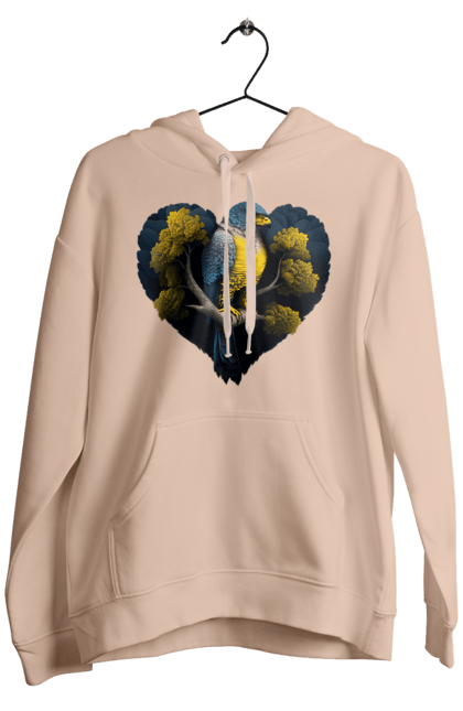 Men`s hoodie with prints Blue and yellow falcon. Falcon, flag of ukraine, heart, symbol of ukraine, tree, ukraine. 2070702