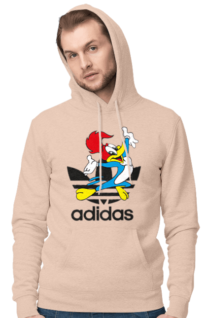 Мужское худи с принтом Adidas Вуди Вудпекер. Adidas, woody woodpecker, адидас, вуди, вуди вудпекер, дятел вуди, мультсериал. 2070702