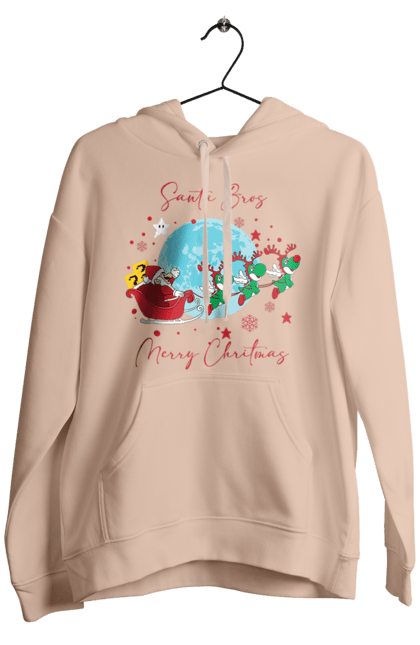 Men`s hoodie with prints Super Mario Bros: Merry Christmas. Character, christmas, game, mario, mario bros, merry christmas, nintendo, santa claus, super mario bros. 2070702