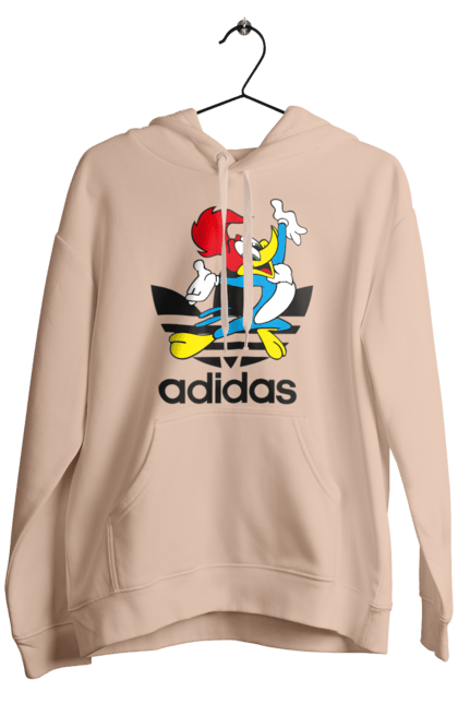 Мужское худи с принтом Adidas Вуди Вудпекер. Adidas, woody woodpecker, адидас, вуди, вуди вудпекер, дятел вуди, мультсериал. 2070702