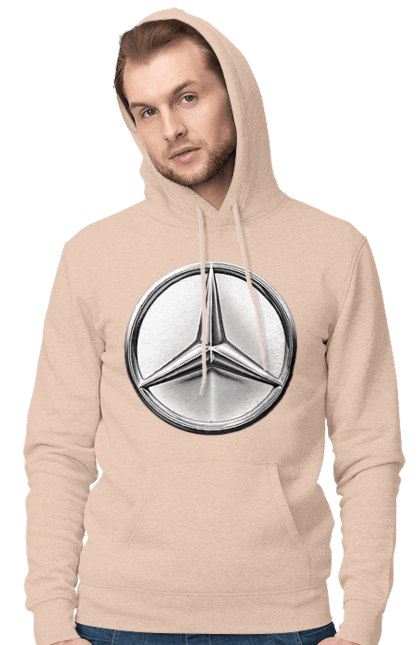 Men`s hoodie with prints Mercedes Benz Logo Metallic. Avto, cars, mercedes, mercedes-benz, mercedes-benz logo. 2070702
