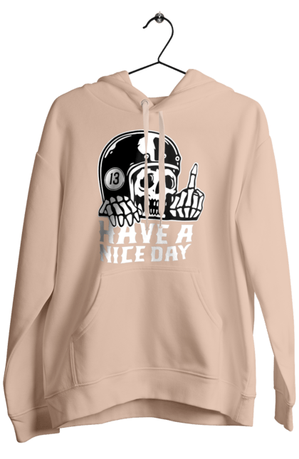 Men`s hoodie with prints Have a nice day. Fak, have a, nice day, scull, thirteen, with a skull. 2070702