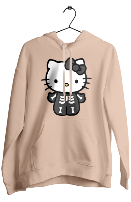 Мужское худи с принтом Хелло Китти Хэллоуин. Halloween, hello kitty, zombie, бренд, зомби, котенок, персонаж, скелет, хелло китти, хэллоуин. 2070702