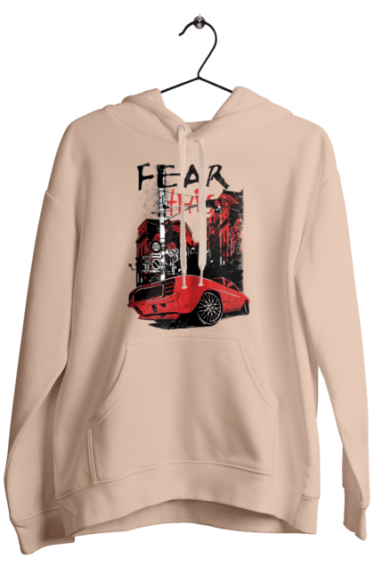 Чоловіче худі з принтом "Червона Машина В Місті". Їзда, машина, місто. 2070702