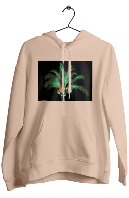 Чоловіче худі з принтом "Фінікова Пальма Вночі". Берег, відпочинок, відпустка, зелений, море, ніч, оазис, океан, острів, пальма, південь, подорож, пригоди, тропіки, фінікова, чорне. 2070702
