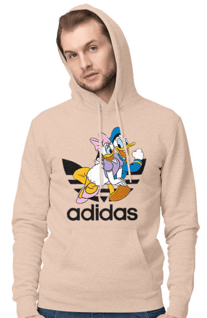 Мужское худи с принтом Adidas Дональд Дак. Adidas, daisy duck, donald duck, адидас, дейзи дак, дональд дак, мультсериал, мультфильм. 2070702