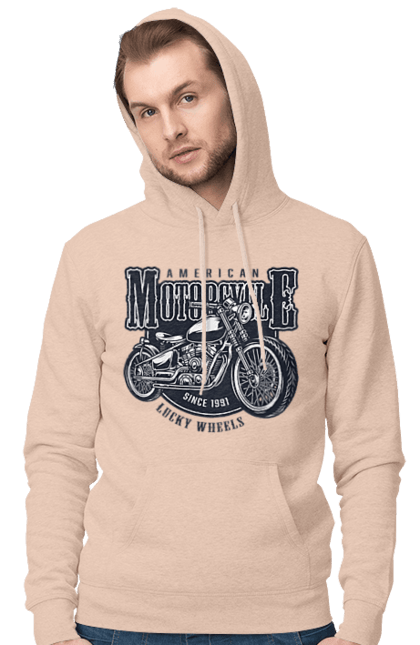 Чоловіче худі з принтом "Крутий vintage мотоцикл". Америка, вінтаж, вінтажний, гарний, мотоцикл, мотоцикли, ретро, стильно, стильовий, чоловічий. 2070702