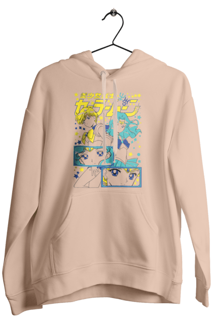 Men's hoodie with prints Sailor Uranus and Neptune. Anime, drama, magical girl, neptune, sailor moon, tv series, uranus. 2070702