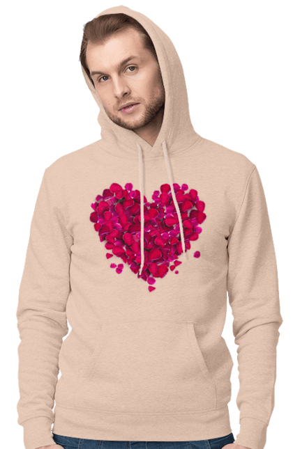 Men`s hoodie with prints Heart From Rose Petals. Petals, rose flower. 2070702