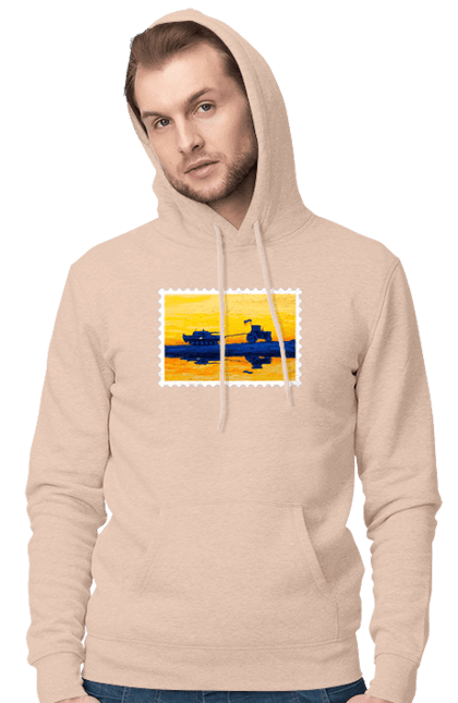 Men`s hoodie with prints New brand, tractor pulling tank. Brand, good evening, no war, tractor troops, ukraine stamp, ukrposhta, ukrposhta stamp. 2070702