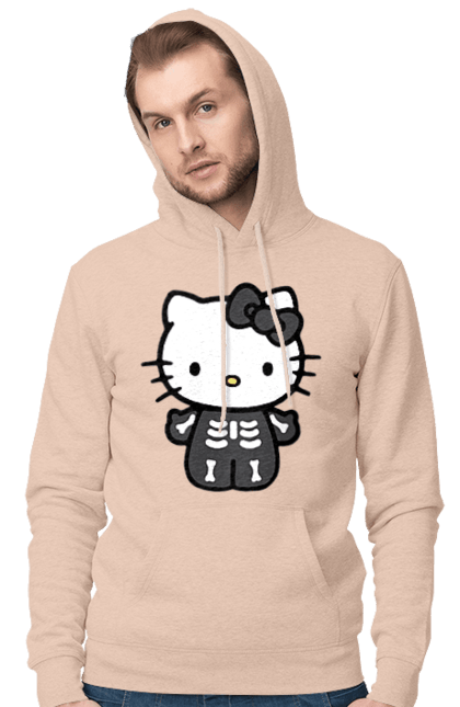 Мужское худи с принтом Хелло Китти Хэллоуин. Halloween, hello kitty, zombie, бренд, зомби, котенок, персонаж, скелет, хелло китти, хэллоуин. 2070702