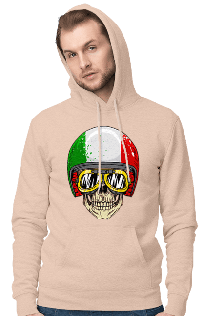 Чоловіче худі з принтом "Череп в мотошоломі". Мото, окуляри, череп, шолом. 2070702