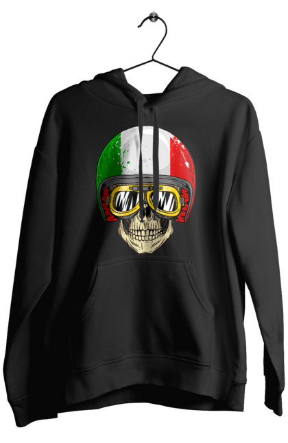 Чоловіче худі з принтом "Череп в мотошоломі". Мото, окуляри, череп, шолом. 2070702