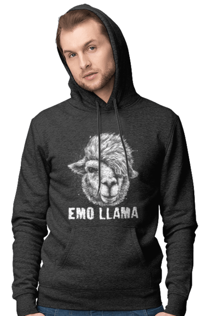 Men's hoodie with prints Emo Llama. Alpaca, animals, distressed, emo, funny, llama, vintage. 2070702