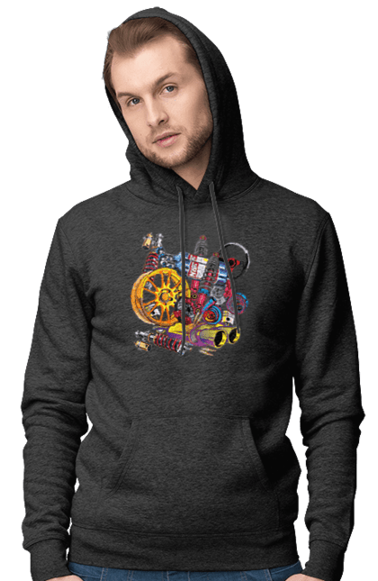 Men`s hoodie with prints Carparts. Auto parts, car, carparts, drive, drug, machine, race. 2070702