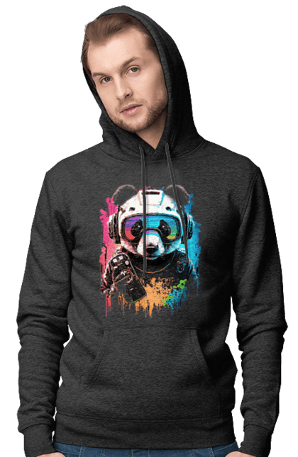 Чоловіче худі з принтом "Панда в VR шолом". Віртуальна реальність, гік, панда, персонаж, шолом. 2070702