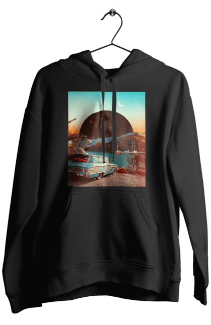 Чоловіче худі з принтом "Картина, машина біля річки". Картина, машина, планета, прикол, ретро, річка. 2070702