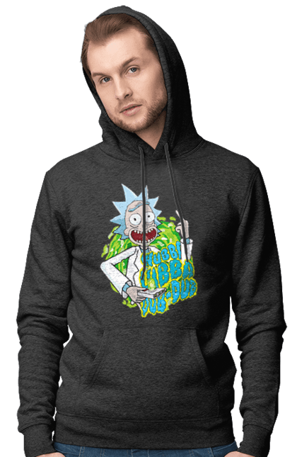 Men's hoodie with prints Rick and Morty. Adventures, black humor, cartoon, rick, rick and morty, sci-fi, tragicomedy. 2070702