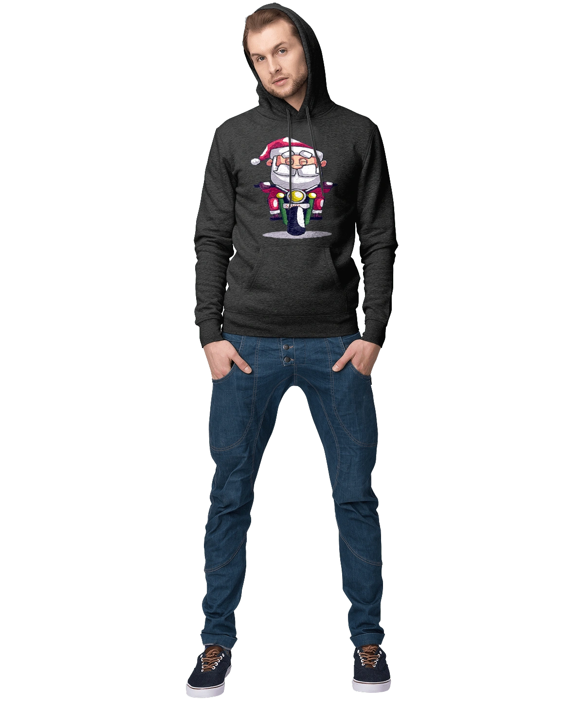 Happy Santa on a motorcycle