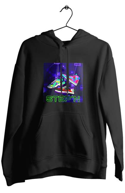 Чоловіче худі з принтом "Step`n". Віртуальні кросівки, крипта, криптовалюти, нфт, нфт кросівки, солана, степен. 2070702
