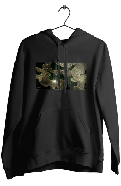 Чоловіче худі з принтом "Біткойн". Багатство, біткойн, валюта, гроші, криптовалюта, курс, майнінг, матриця, монета, розкіш, цифровий світ. 2070702