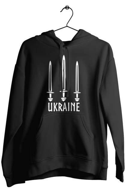Men's hoodie with prints Ukraine three swords. Sword, three swords, ukraine, weapon. CustomPrint.market