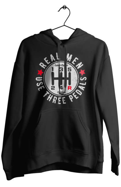 Чоловіче худі з принтом "Справжні чоловіки використовують три педалі". Авто гумор, автомобіль, гумор, для автолюбителів, для автомобіліста, коробка передач, мем, механіка, прикольна. 2070702