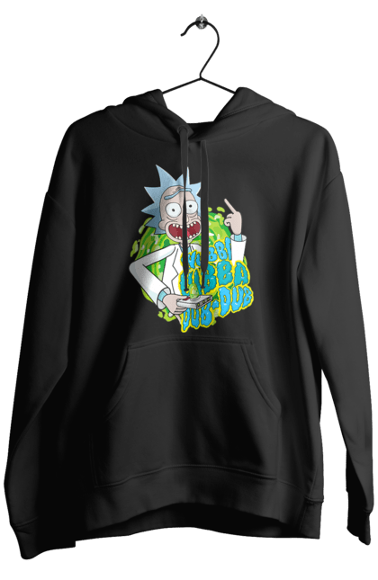 Men's hoodie with prints Rick and Morty. Adventures, black humor, cartoon, rick, rick and morty, sci-fi, tragicomedy. 2070702