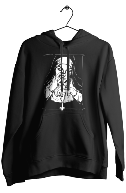 Чоловіче худі з принтом "Монашка нюхає порошок". Крута, метал, модна, молодіжна, популярна, рок, хрест, черниця, черниця нюхає порошок. 2070702