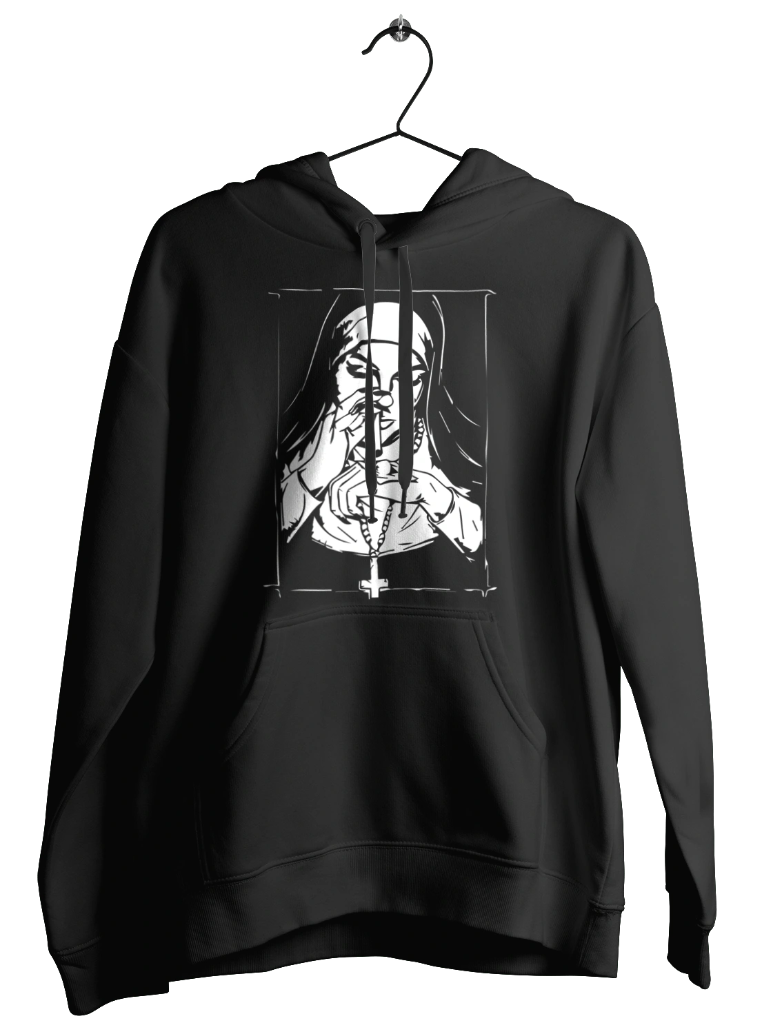 The nun sniffs the powder