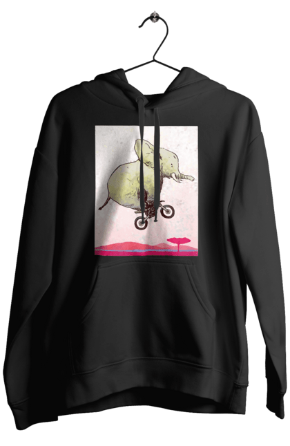 Чоловіче худі з принтом "Слон На Мотоциклі". Мотоцикл, політ, слон. 2070702