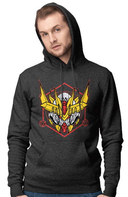 Men's hoodie with prints Gundam Barbatos Lupus Rex. Anime, asw g 08, barbatos lupus rex, game, gundam, manga, robot, video game, war. 2070702