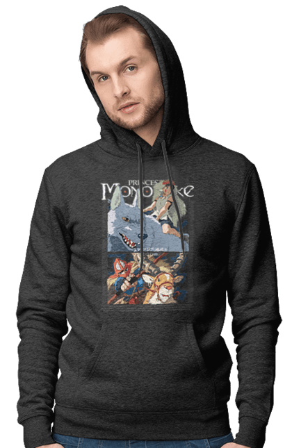 Men's hoodie with prints Princess Mononoke. Adventure, anime, fantasy, ghibli, hayao miyazaki, princess mononoke, studio ghibli. 2070702