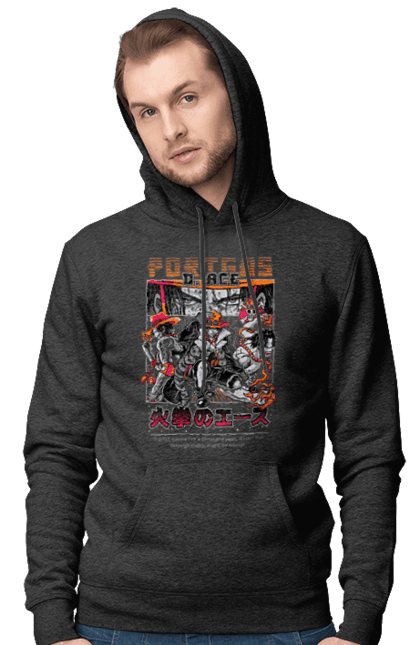 Men's hoodie with prints One Piece Portgas D. Ace. Anime, fire fist, gol d. ace, manga, one piece, portgas d. ace, straw hat pirates. 2070702