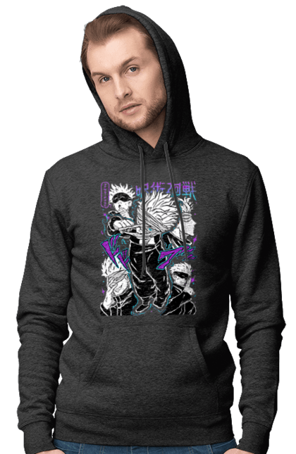 Men's hoodie with prints Jujutsu Kaisen Gojo. Anime, dark fantasy, gojo, jujutsu kaisen, magic battle, manga, mystic. 2070702